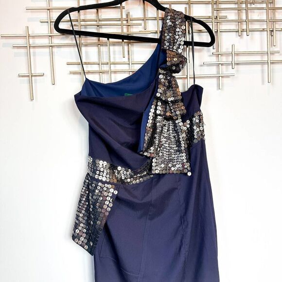 Susana Monaco Blue Flower Print 100% Silk Baby Doll Empire Dress Size 8 - Picture 8 of 12